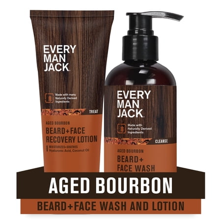 Every Man Jack Men's Beard Face   Wash and Lotion - Subtle Aged Bourbon Scent - Naturally Cleanse and Condition Your Beard & Skin