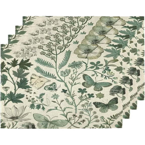 Wildflower Botanical Placemats Set of 4, 12 X 18 Inch Washable Table Mats Seasonal Heat Resistant Kitchen Dining Party Decoration Place Mats
