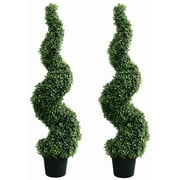 43 Inch- 3.6 FT Artificial Boxwood Topiary Tree Spiral Plants Fake Faux Plant Decor in Plastic Pot Green Indoor or Outdoor, Set of 2
