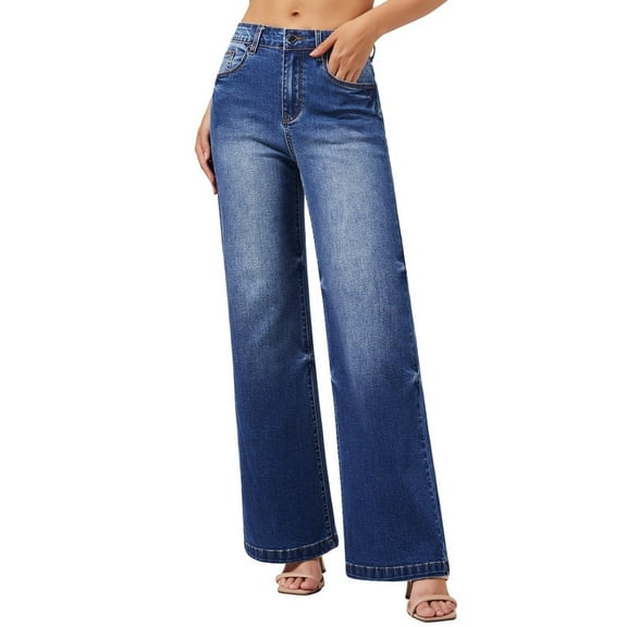 roswear Women's Wide Leg Jeans Stretchy Boyfriend Style, 30" Inseam, Size 4-16