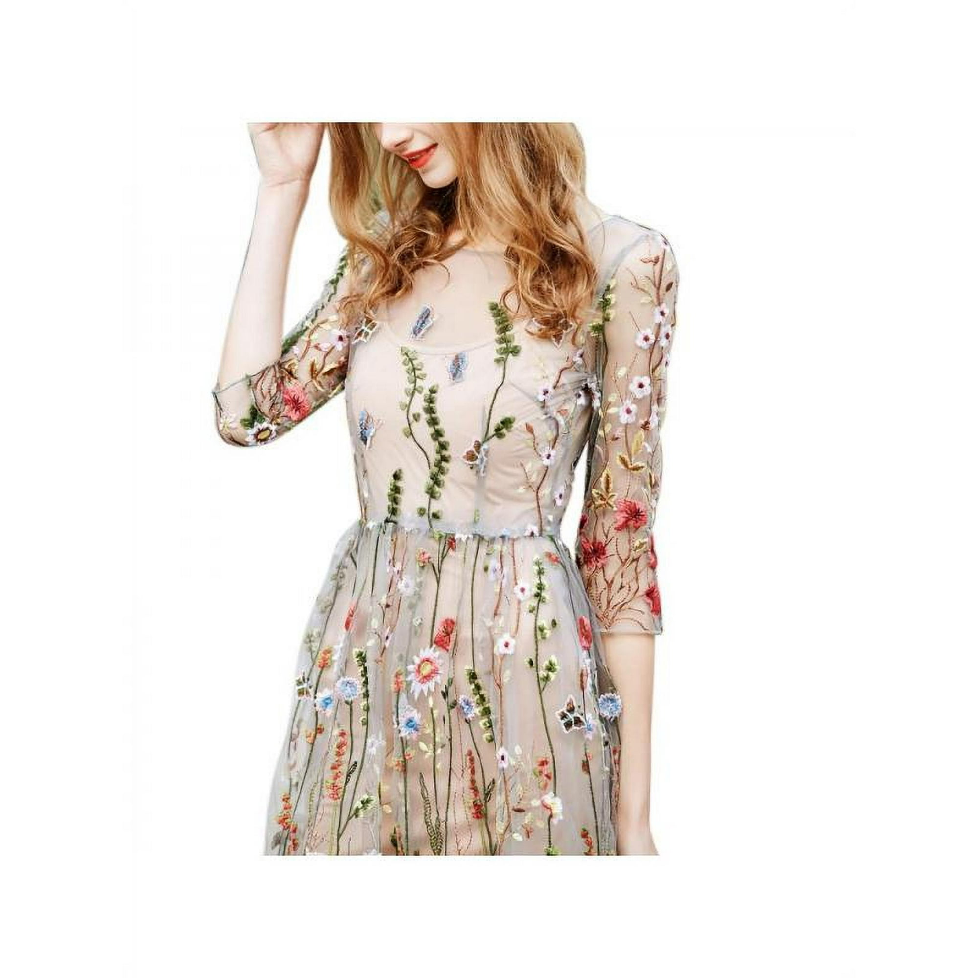 EFINNY Womens Boho Embroidered Lace Floral Long Sheer Mesh Dress -  Walmart.com