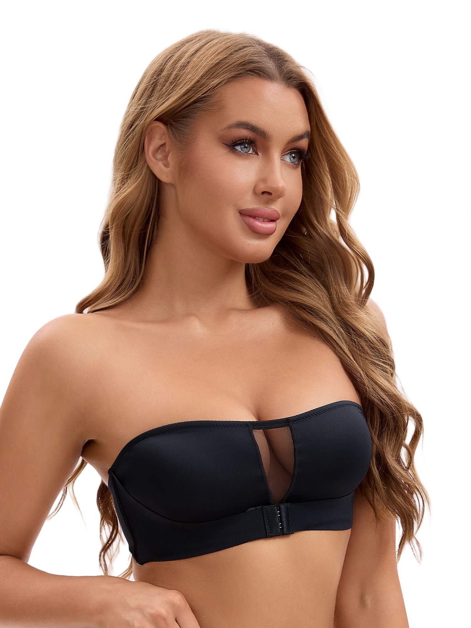 Unique Bargains Women's Front Closure Wirefree Strapless Tube Bras M Black