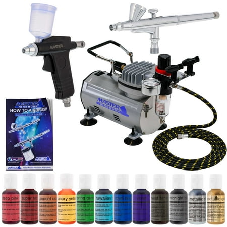 Super Deluxe CAKE DECORATING AIRBRUSH SYSTEM KIT SET w-Compressor 12 Food (Best Cake Airbrush System)