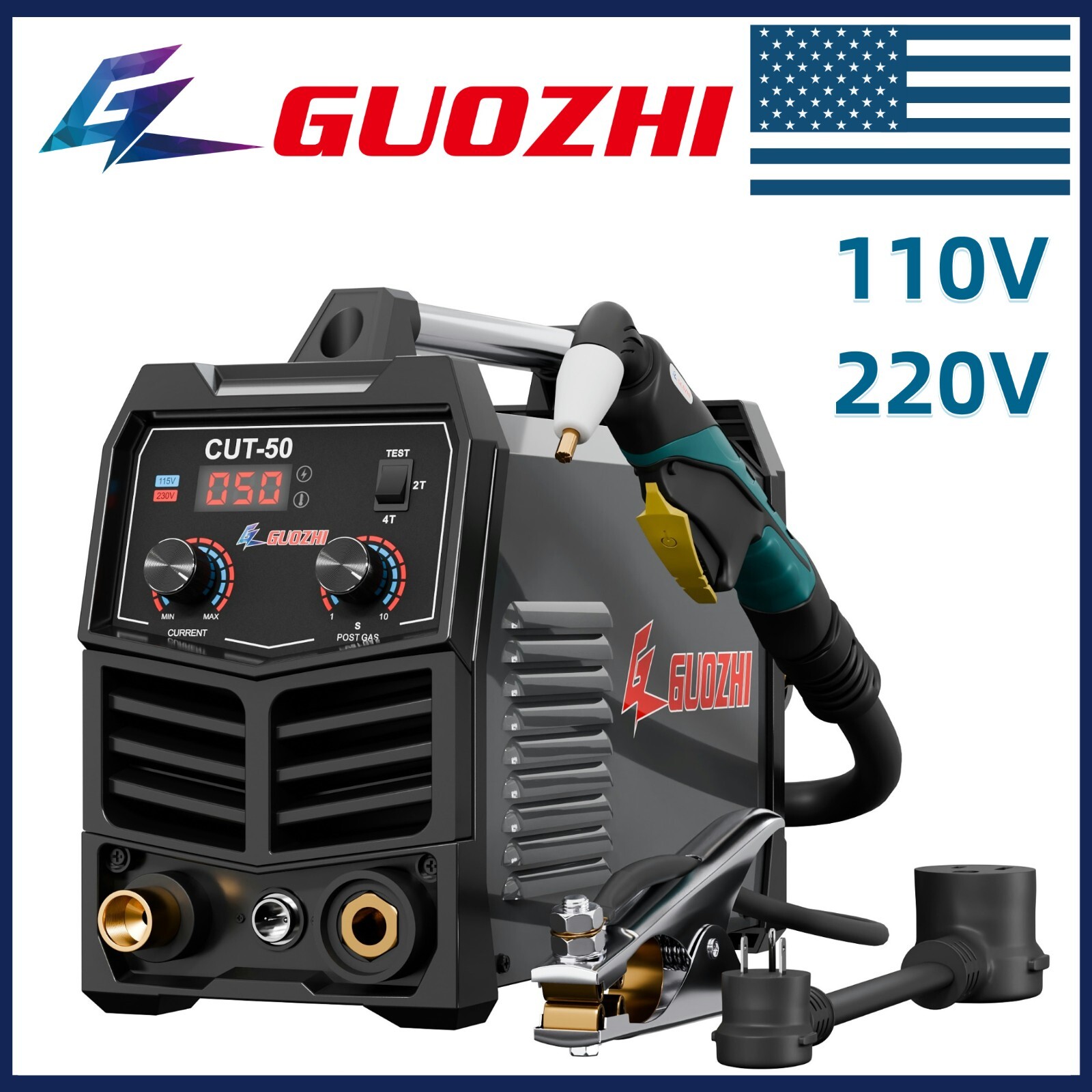 GZ GUOZHI Plasmaschneider 55 A – Non-Touch Pilotlichtbogen, LED-Display, 110/220 V Dualspannung, Bis 2,5 Cm Schnittstärke