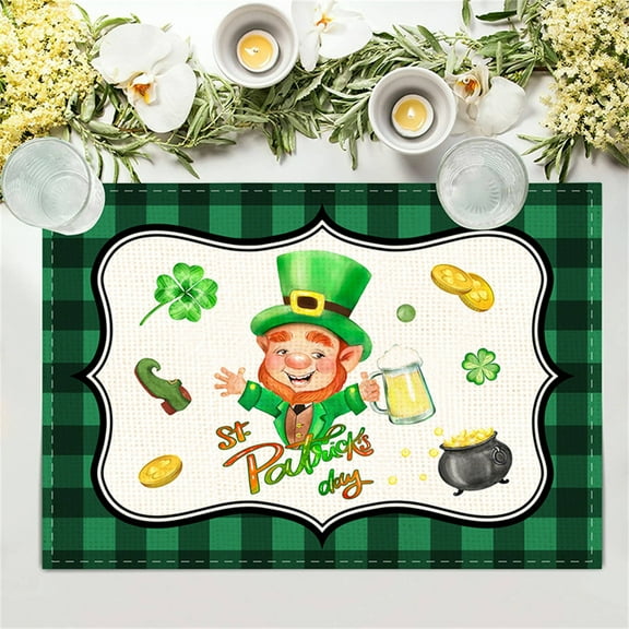 Kabnic St. Patrick's Day Placemats, Lucky Shamrock, Heat Resistant, Non-Slip PVC Vinyl Woven Table Mats, Washable and Durable for Dining Table