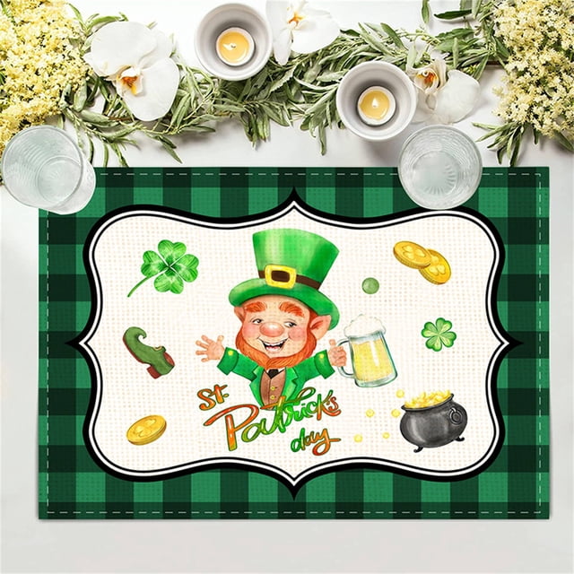 CaiYueKe Saint Patrick's Day Place Mats, Shamrock Printed Table Mats for Dining Kitchen, Waterproof Heat Resistant Non-Slip Washable Tablemats, Holiday Party Decor, Home Dinner Accessories