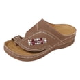 thumbnail image 6 of Rokment Womens Boho Embroidered Orthopedic Wedges Dress Flip Flops with Arch Support 2026 Beach Summer Comfortable Leather Platform Thong Walking Slides Brown Size 9.5, 6 of 7