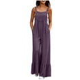 thumbnail image 2 of Bloomae Linen Overalls for Women Loose Wide Leg Ruffled Hem Jumpsuits Dressy Casual Lace Trim One Piece Boho Outfits Baggy Jumpers Comfy Summer Rompers with Pockets, 2 of 9