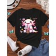 thumbnail image 1 of Adorable Salamander Drinking Boba Tea Graphic Tee, Casual Crew Neck Cotton Knit Top with Slight Stretch, Regular Fit for Spring/Summer - Youth Short Sleeve T-Shirt, 1 of 6