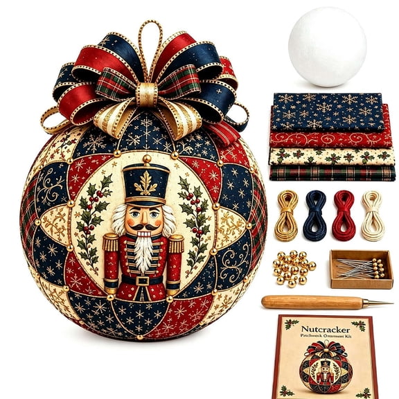 Christmas Patchwork Ornament DIY Kit, Quilted Fabric Craft Set with Foam Core, Handmade Holiday Decor for Tree Display