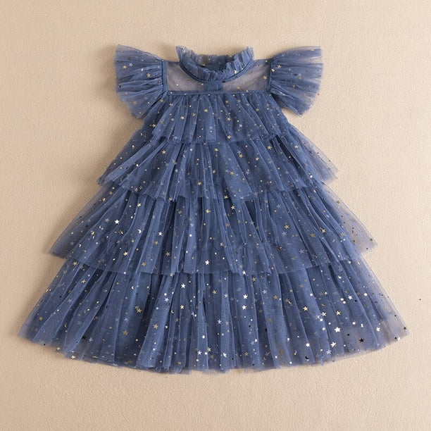 Verano bebé niñas princesa vestido Hada estrella lentejuelas aire malla vestido tul tutú falda para niños niña cumpleaños fiesta Casual ropa 130(6T) Gao Jinjia LED
