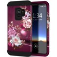 thumbnail image 1 of Galaxy S9 Case w/Unique Flower Pattern Design, Sturdy 3-Piece Heavy Duty Shockproof Protection Hard Armor Cover Rubbery Protective Case for Samsung Galaxy S9 2018 - Royal Purple, 1 of 8