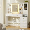 thumbnail image 3 of Afuhokles Vanity with Lighted Mirror and Charging Station, 3-Layer Jewelry Box, Makeup Vanity Desk with Sliding Mirror, 5 Drawers and Shelves, White, 3 of 7