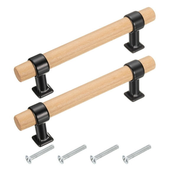 2 Pcs Wood Drawer Pulls T-Bar 96mm/3.8" Hole Center Dresser Drawer Knobs Double Hole with Screws, Black/Gold