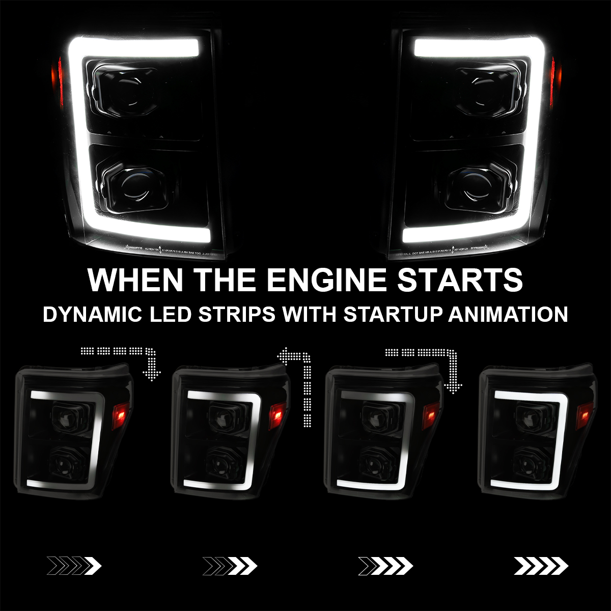 Carpartsinnovate Black Smoke Headlights W/ Dynamic LED Bar For 2011-2016 Ford F250/F350/F450 Super Duty
