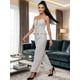 thumbnail image 4 of Conjunto para Mujer 2 Piezas Rayado Top Peplum con Tirantes y Pantalón Palazzo Set Elegante Casual de Tela Ligera, 4 of 5