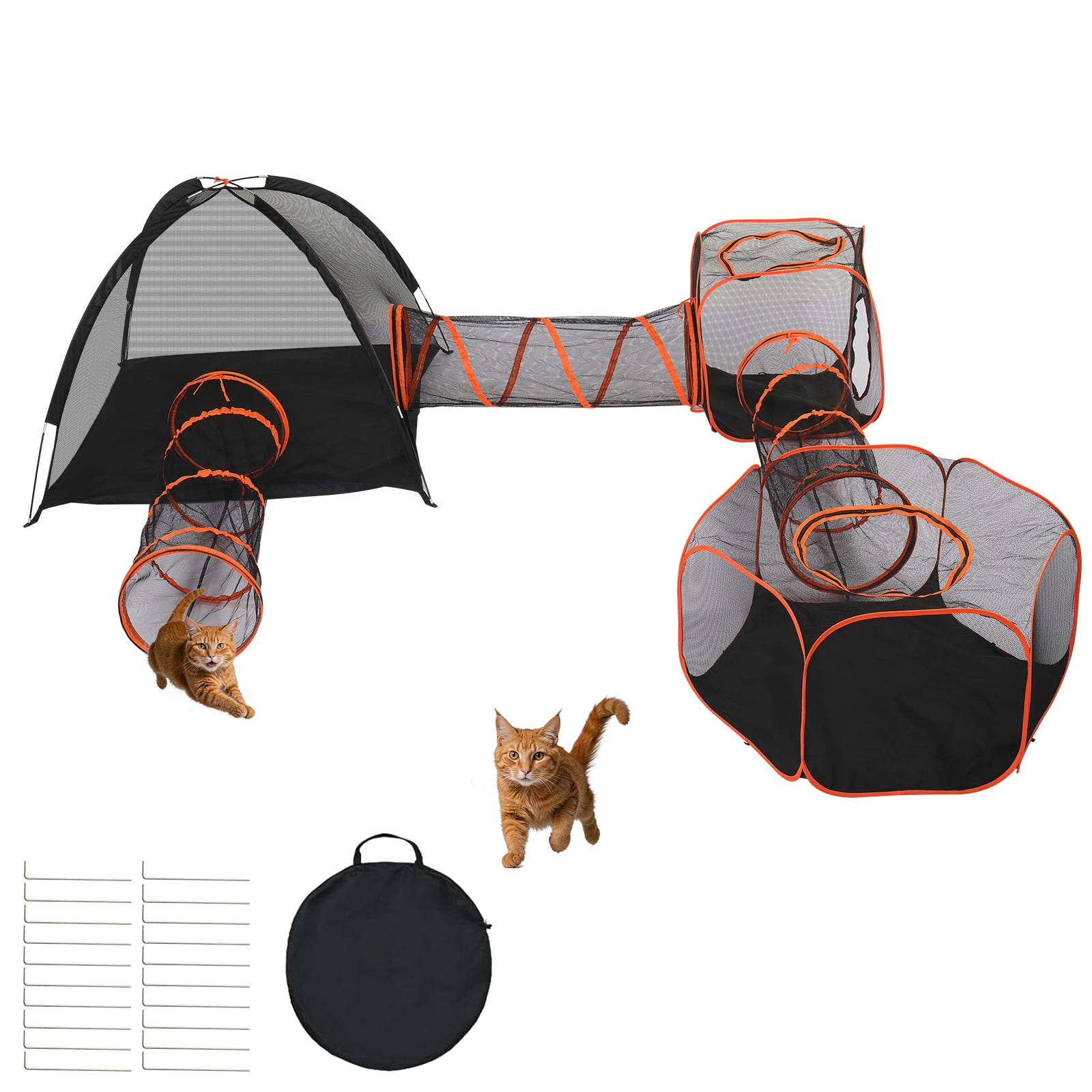 Zimtown 2-in-1 Outdoor Cat Playpen Puppy Playpen, Large Enclosure with Tunnel & Portable Tent for Pets, Orange