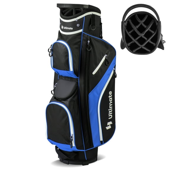 Topbuy 14-Way Golf Cart Bag Golf Club Bag with 14 Ways Organizer Divider Top 9 Zippered Pockets Cooler Bag Umbrella Holder Blue