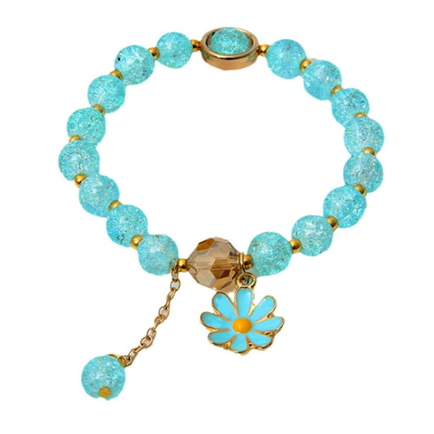 LUVCLS Pulsera de cristal coreana Pulsera de margaritas Cuentas Lindos accesorios de moda para niñasÐσ