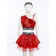 thumbnail image 3 of Doomiva Kids Girls 3 Piece Hip-Hop Jazz Dance Outfits Sequins Metallic Vest Tops with Mesh Tutu Skirts Hairband Set Red 130, 3 of 7