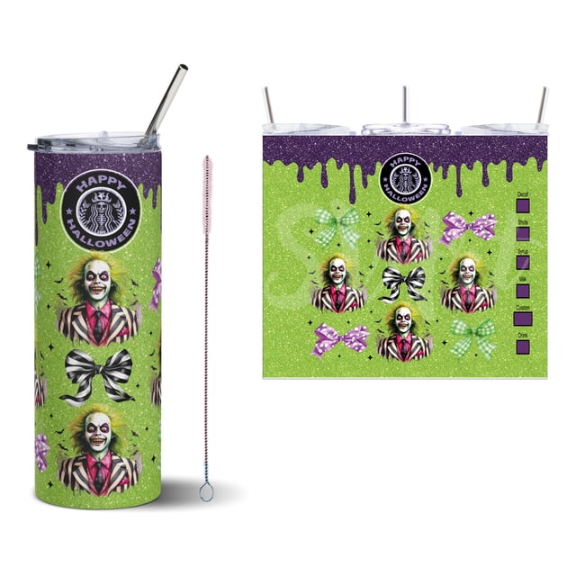 Termo Tumbler SVART 20 oz diseño Beetlejuice Happy Halloween MD6