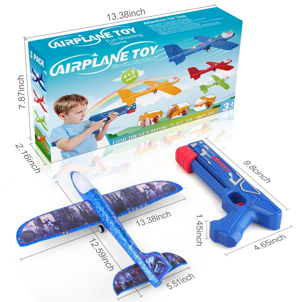 Growsly 4 Pack Catapult Airplane Glider Toy for 4-12 Kids, Red, Orange, Blue, Green
