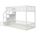 thumbnail image 6 of Euroco Wood Twin over Twin Bunk Bed with Storage Staircase, Floor Bed with Fence, White, 6 of 12