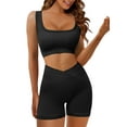 thumbnail image 5 of KISSMODA Women's Seamless Workout Two-Piece Set - Sleeveless Crop Tank Top and High-Waisted Yoga Shorts, 5 of 7