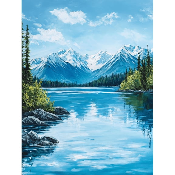 Blue Mountain Lake Canvas Painting, Perfect for Living Room, Bedroom, Office, Bathroom, and Hotel Decoration