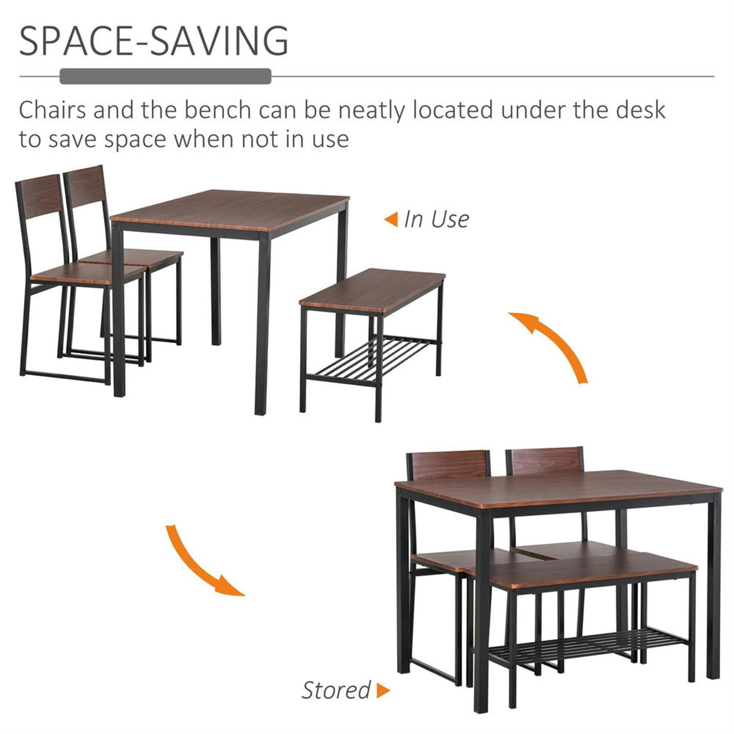 Demi Bonn 4 Piece Dining Table Set for Small Spaces,dustrial Kitchen Table and Chairs for 4 Dining Room Set with Bench, 2 Chairs, Brown
