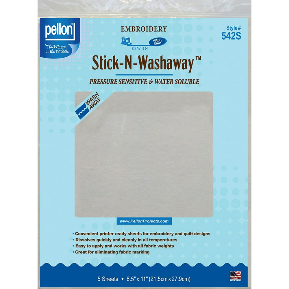 Pellon StickNWashaway Embroidery Fabric Stabilizer, White. 8.5" x 11" 5 Sheets Precut Package