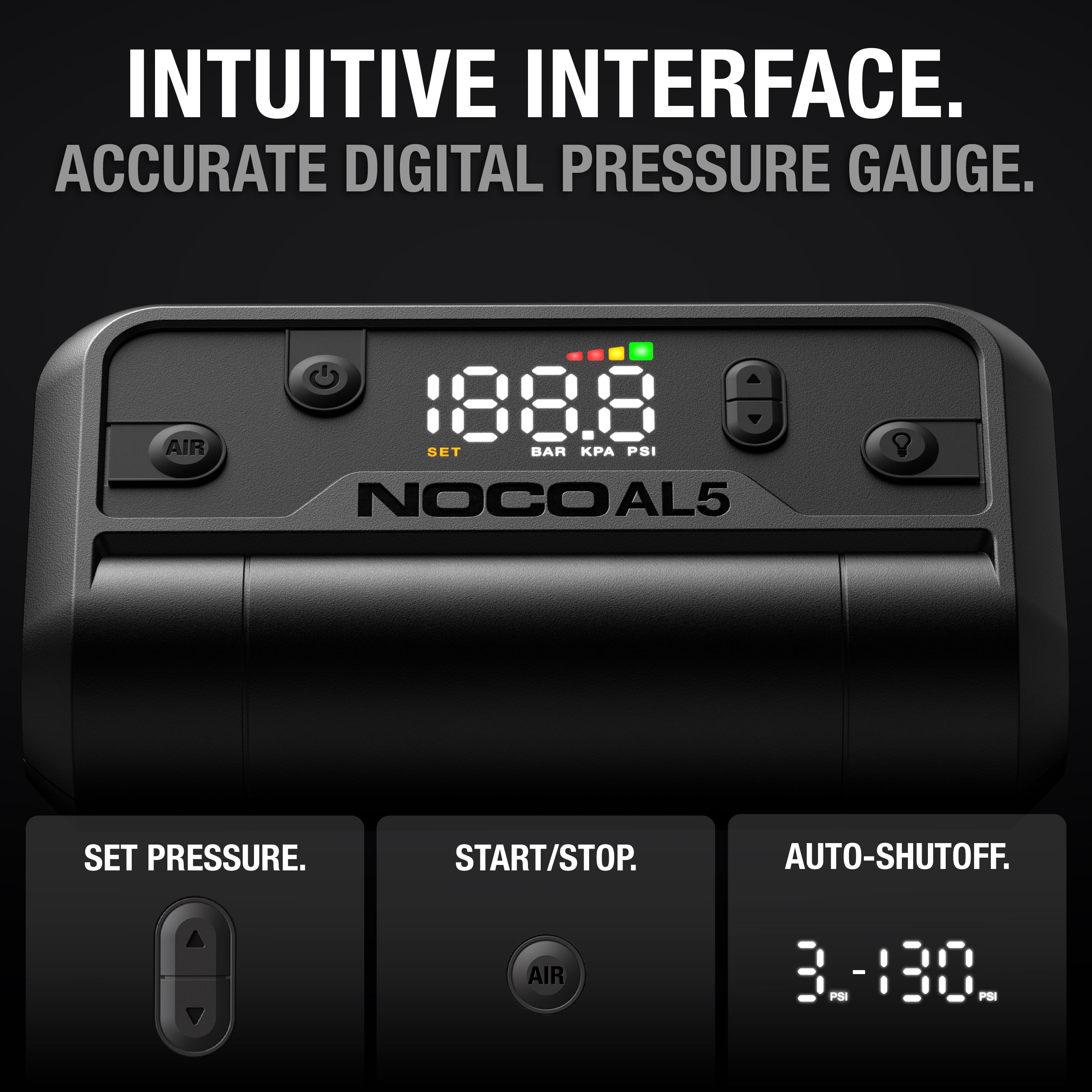 NOCO Air AL5: UltraFast Cordless Tire Inflator – Battery-Powered Air Compressor and Portable Air Pump – 17 SLPM Airflow Inflates 0–40 PSI in 7 Minutes