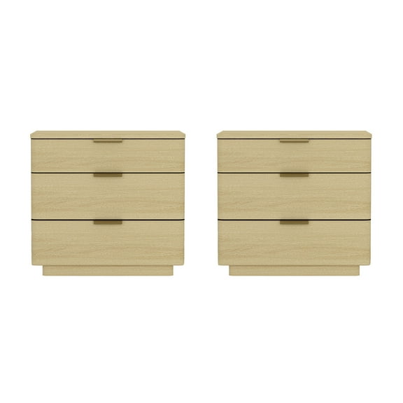 Payton Modern Nightstand with 6 Drawers in Natural Oak and Gold - Set of 2