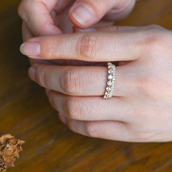 vylahjewellery 10K Vermeil Yellow Gold Stackable Ring for Women Brilliant Round Cut Full Eternity Wedding Band Moissanite Engagement Rings Anniversary Ring