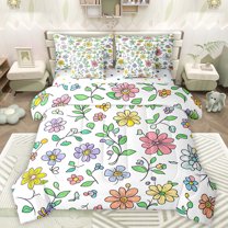 Manfei Country Plant Floral 7pcs Bedding Comforter Set,Rustic Flower Queen Bedding Sets,Kawaii Daisy Blossom Queen Sheet Sets For Kids,Breathable Home Decor Reversible