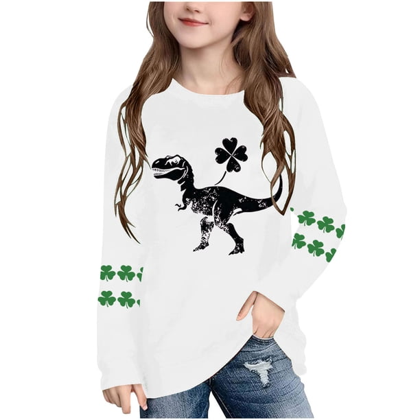 Blusas y camisas de manga larga con cuello redondo, moda del Día de San Patricio, blusa informal con estampado bonito de manga larga para niños y niñas.