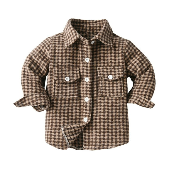 Flannel Green Houndstooth Shirts Jacket for Kids Boys Toddler Button Down Shirt Coat Long Sleeve Outwear Winter