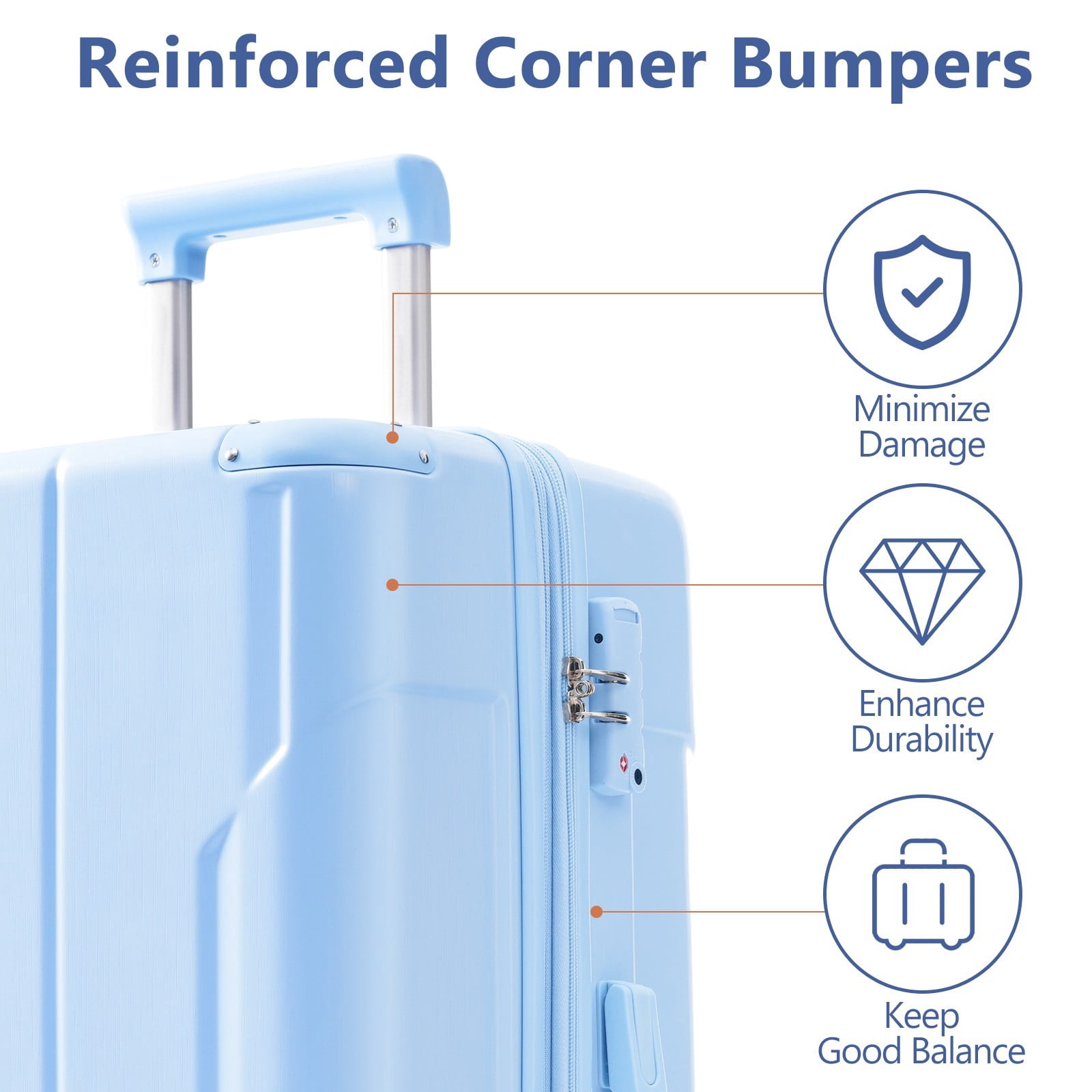 Hardshell Luggage, Lightweight Durable ABS Suitcases with Double Wheels, Expandable 24 Inch Checked Travel Luggage (Skyblue)