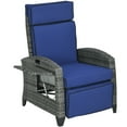 thumbnail image 2 of Outsunny Outdoor Recliner Chair with Cushions, PE Wicker Reclining Patio Lounge Chair with Adjustable Footrest, Armrests, Side Tray Table, Dark Blue, 2 of 9
