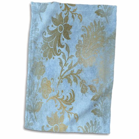 3dRose Pretty Light Blue and Gold Distressed Floral Pattern - Towel  15 by 22-inch (twl_254831_1)