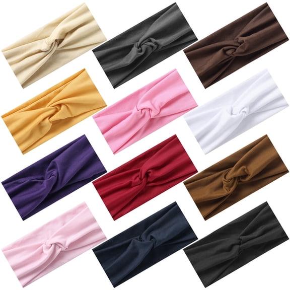 ZHUYING 12 Pcs Stretchy Sport Headbands for Women,Absorbed Sport Headband Soft Twist Knotted Headbands for Yoga, Workout Daily Life