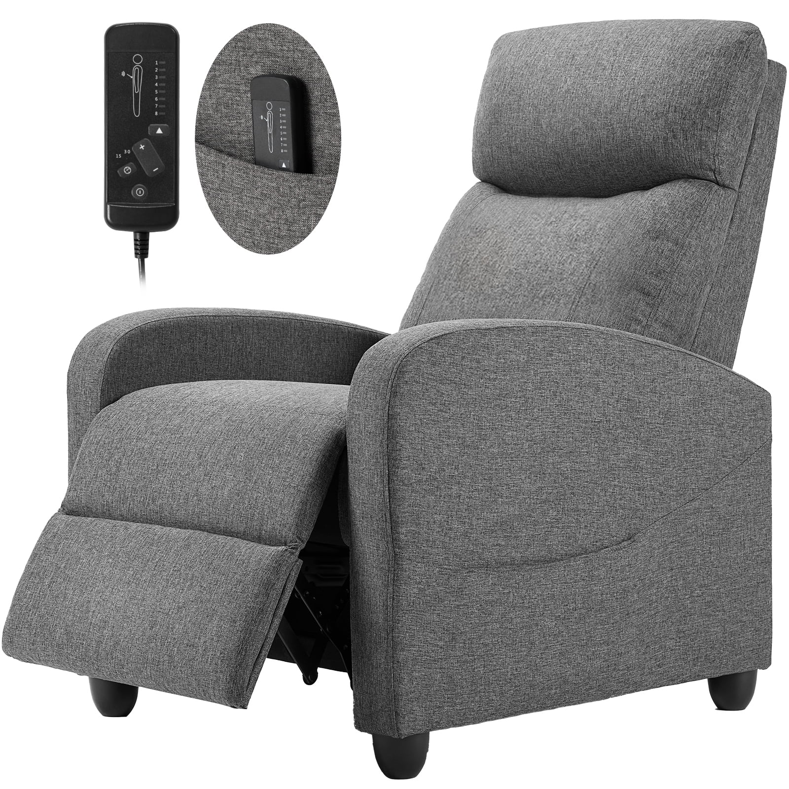 MCQ Vibration Massage Recliner Chair, Comfortable Lounge Seat for Home, 275lbs Capacity, Grey
