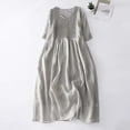 thumbnail image 2 of Odeerbi Cotton Linen Dress for Women Summer Retro Round Neck Waist Up Travel Vacation Dress with Pocket Gray, 2 of 7