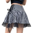 thumbnail image 3 of Women Gothic Pleated Plaid Skirt Lace Up Bandage High Waist Korean Harajuku Y2k Kawaii Sexy Mini A-line Skirts-White-S, 3 of 7