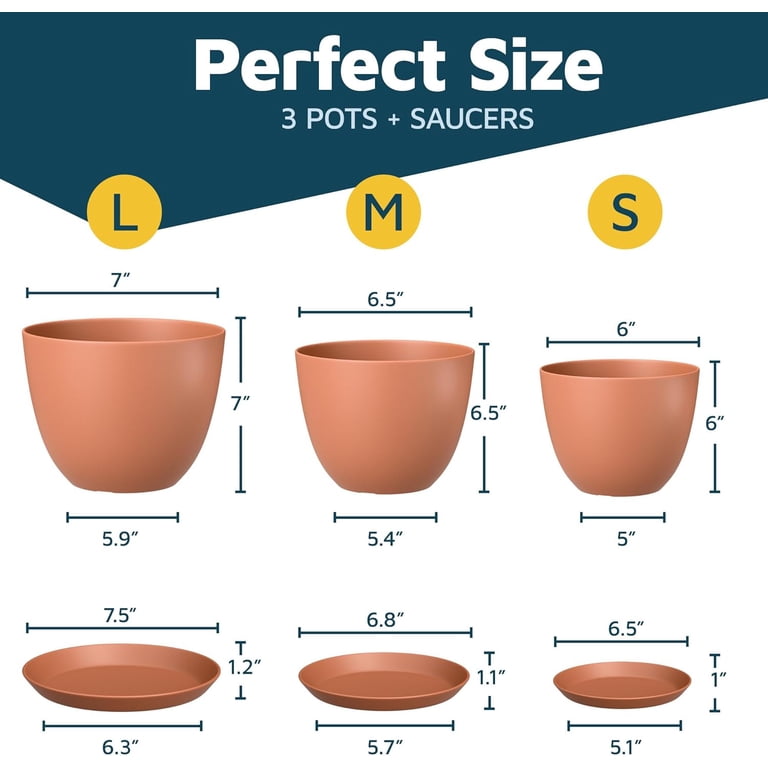 LIFEMASTER Terracotta Plant Pots 3-Pack, Multiple Sizes Drainage photo 2