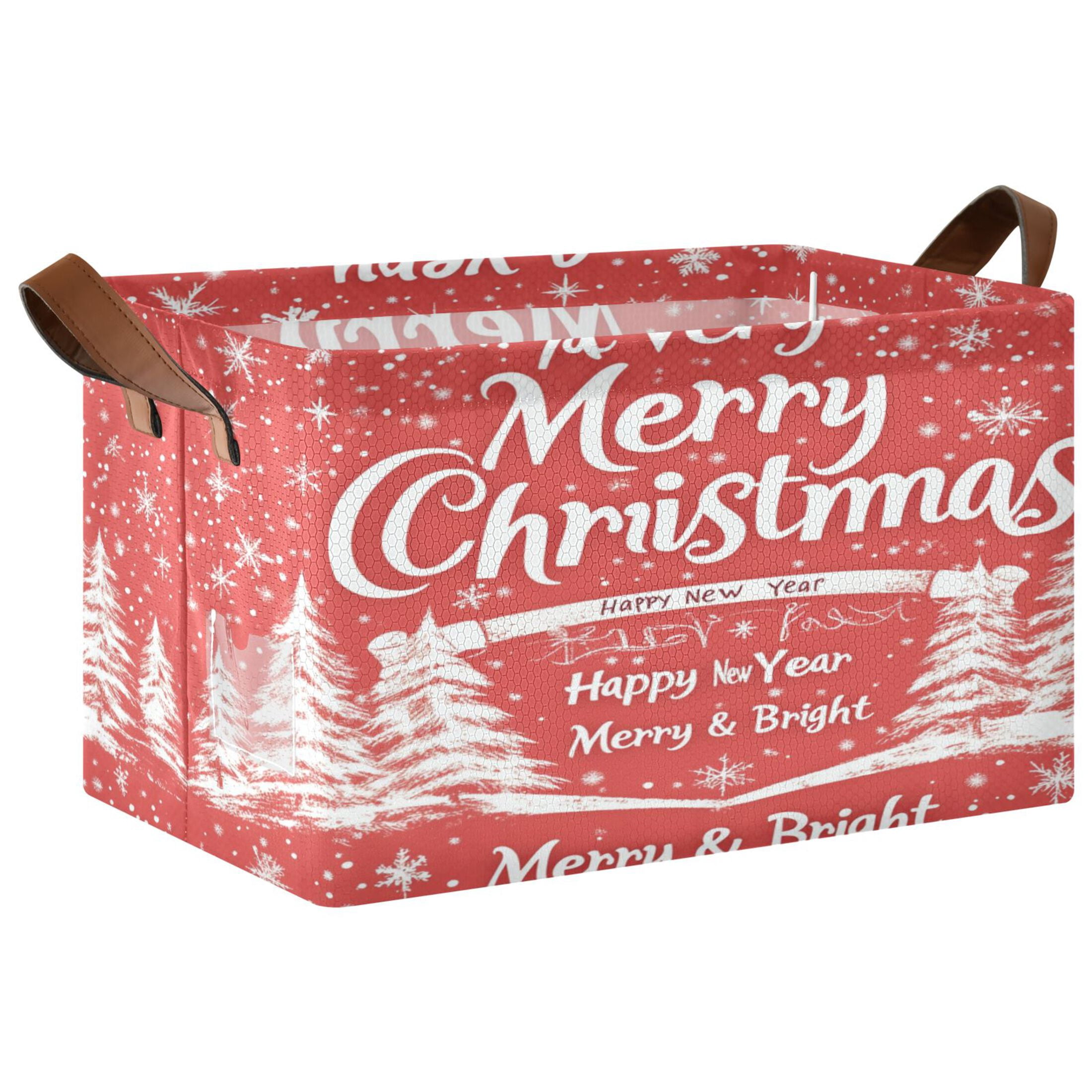 BZSMCE Collapsible Fabric Cube Storage Bins Simple Christmas Tree and Snowflake Design Pattern Storage Box