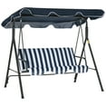 thumbnail image 2 of Outsunny 3-Seat Outdoor Patio Swing Chair with Removable Cushion, Steel Frame Stand and Adjustable Tilt Canopy for Patio, Garden, Poolside, Balcony, Backyard, Dark Blue and White, 2 of 9