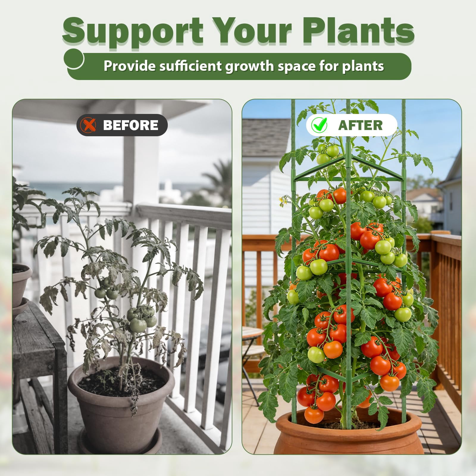 6 Pack Tomato Cage For Garden Plant Supports  Up To 53 Inch Trellis Potted Plants Heavy-duty Stakes Climbing Vegetables Cucumber Peony Flowers Green