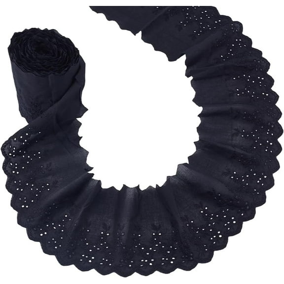 7.5 Yards Black Flower Embroidered Ribbon 4.88 Inch Wide Scalloped Lace Trim Cotton Eyelet Lace Trim Sewing Riboon Accessories for Wedding Dresses Clothes DIY Sewing Craft