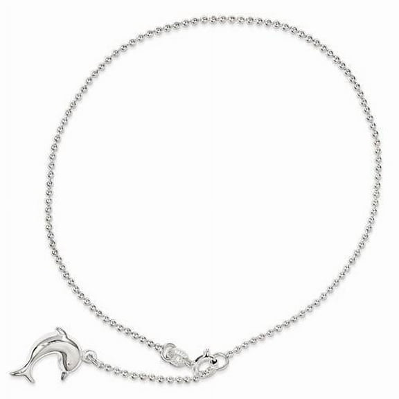 10" Sterling Silver Polished Dolphin Anklet